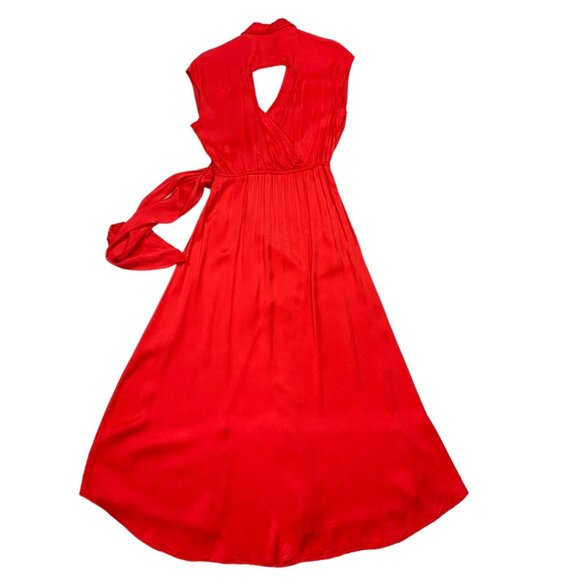 Anthropologie Maeve Open Back Wrap Midi Dress S Red Sleeveless Slit Resortwear - Picture 11 of 12
